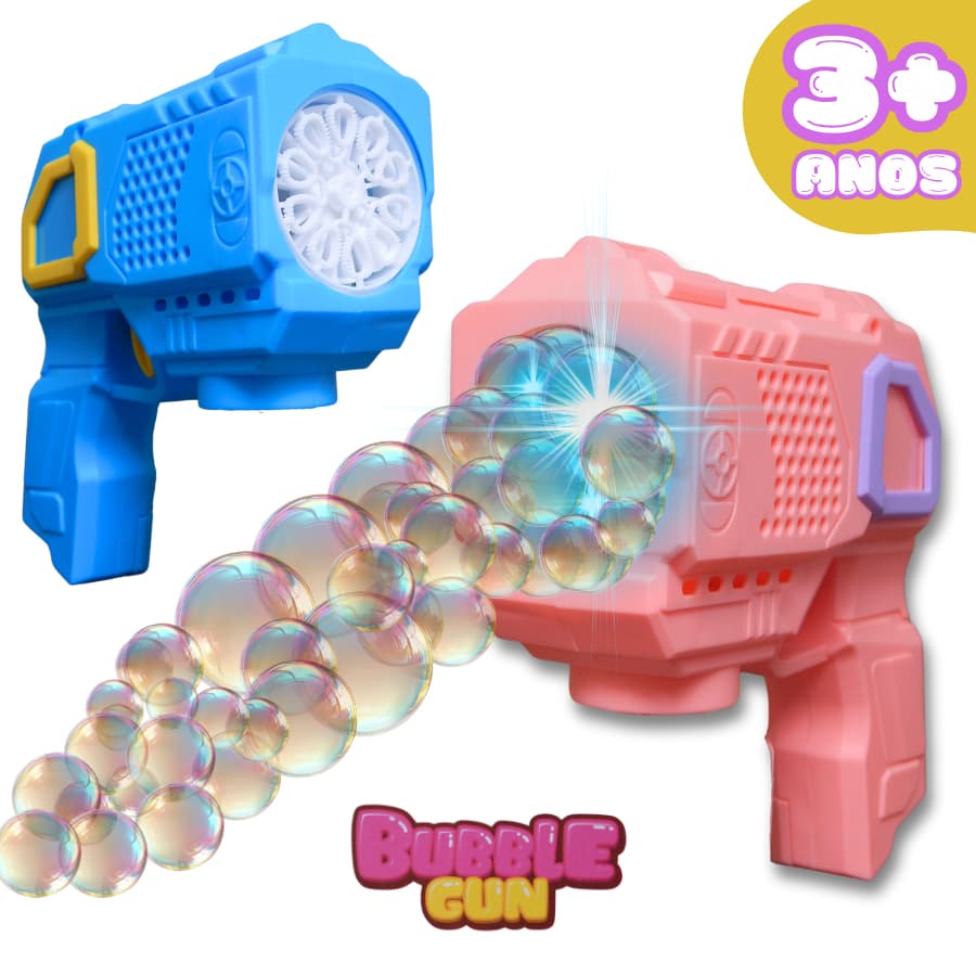 Brinquedo Infantil Arminha de Sabão Lança Bolha Automática com Luzes - Azul e Rosa