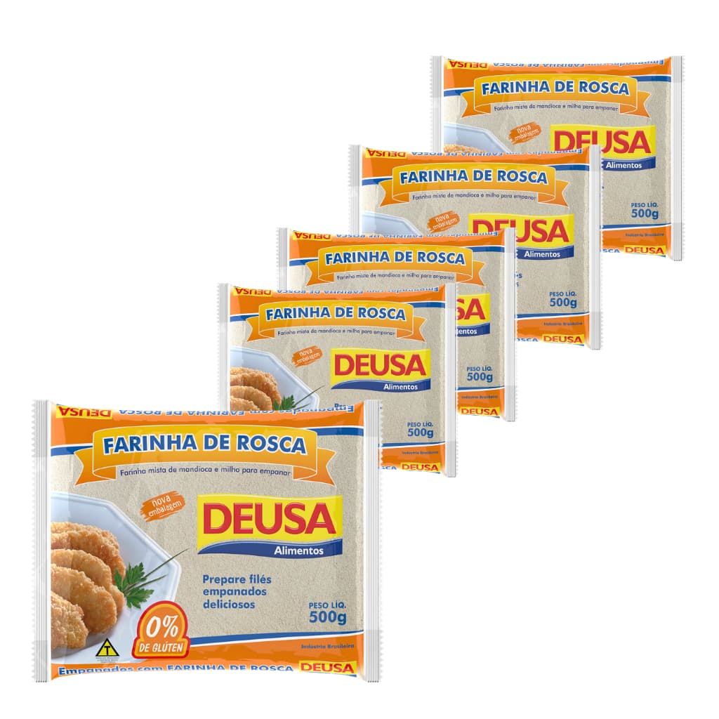 Farinha de Rosca Deusa 500g Kit 5 Unidades Empanar Salgado Crocante Original Atacado