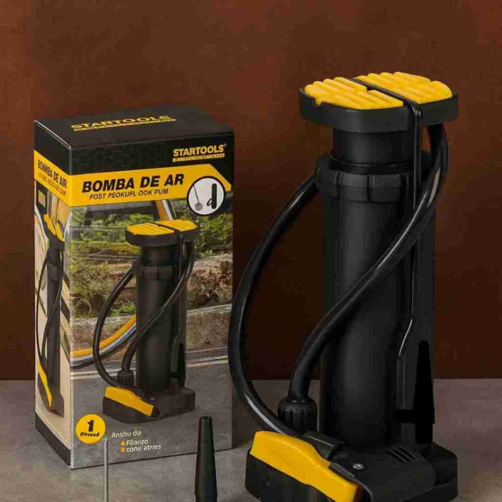 Bomba de Ar com Pedal Antiderrapante e Adaptadores para Encher Bolas, Pneus de Bicicleta e Infláveis