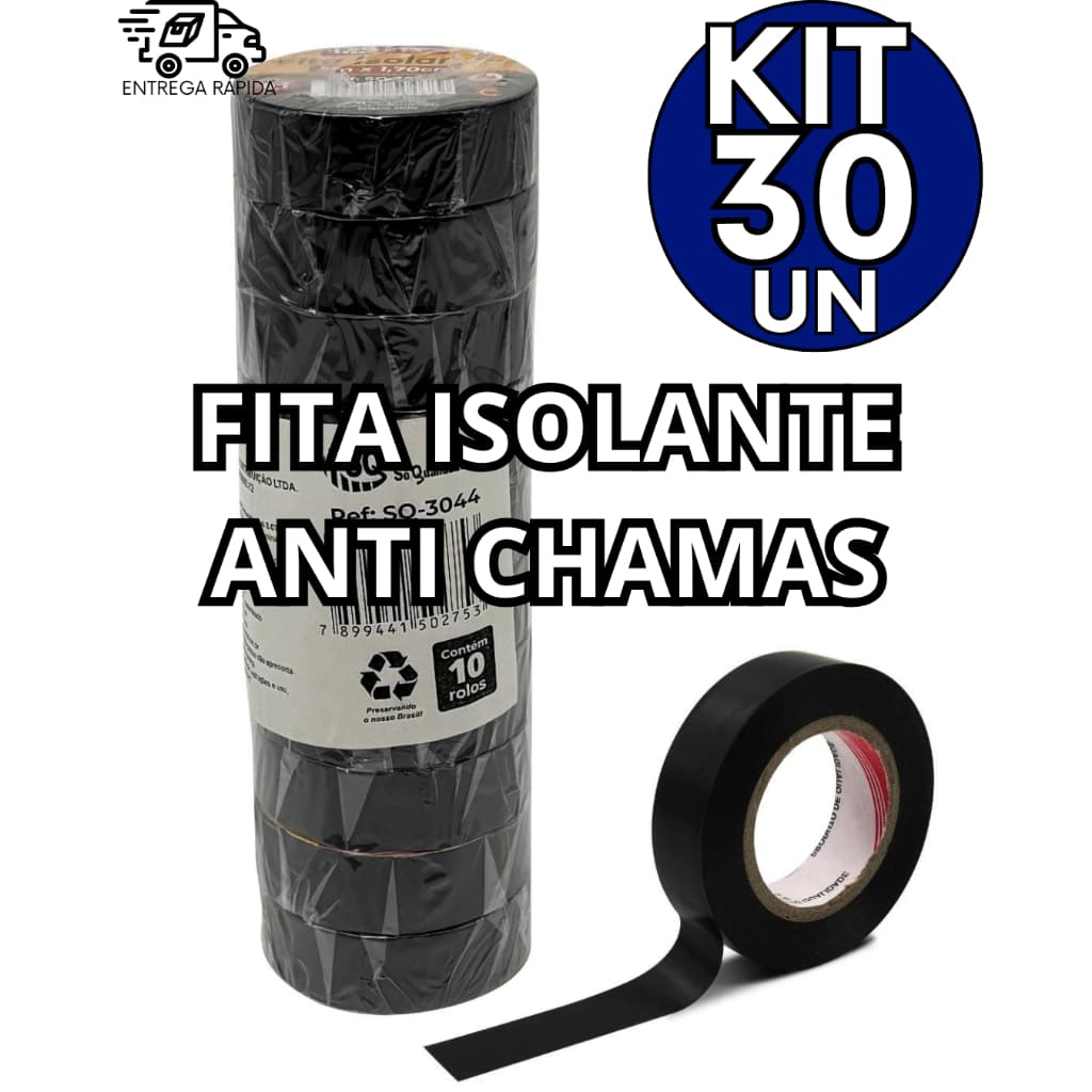 Kit 30 Fita Isolante Antichamas Multiuso Casa Carro Fio Eletricista Reparo
