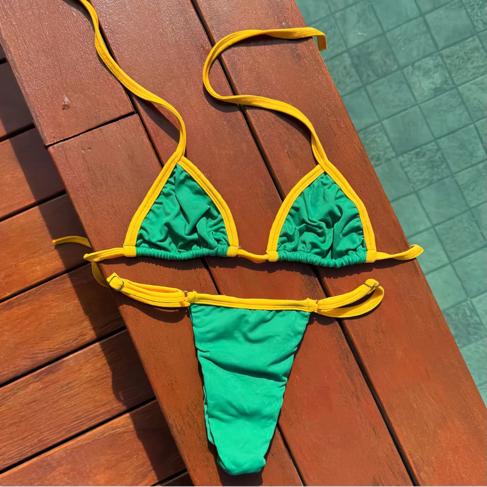 Biquíni Brasil Moda Gringa Fio dental Biquini Cortininha Brazil Copa do Mundo Seleção Brasileira