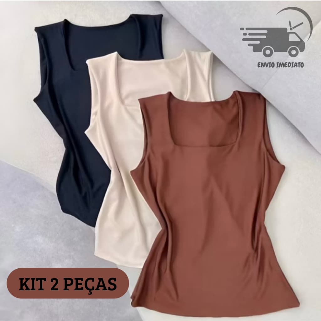 Kit 2 Blusa Feminina Decote Quadrado Suplex Regata Feminina Alça Larga Lançamento Top Moda Blogueira✨Regata Feminina com