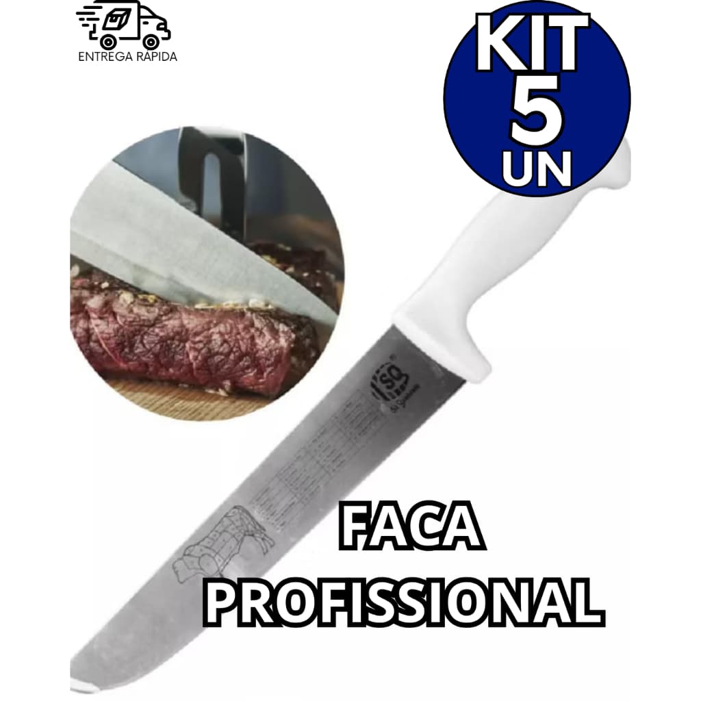 Kit 5 Faca Profissional Casa Cozinha Açougue Churrasco Churrascaria Restaurante