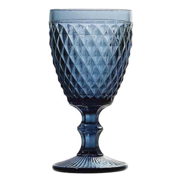 Taça de Vidro Azul 245ml Bico de Jaca /Diamond / Bico de Abacaxi – Taça para Vinho e Água