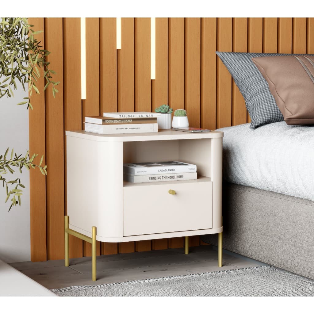Mesa de Cabeceira Retrô Luxo New Criado Mudo Tucupi Slim 1 Gaveta