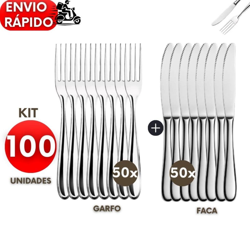 Kit Talheres Inox 100, 50, 30, Facas Garfos Refeições Casa Festas Bares Restaurantes