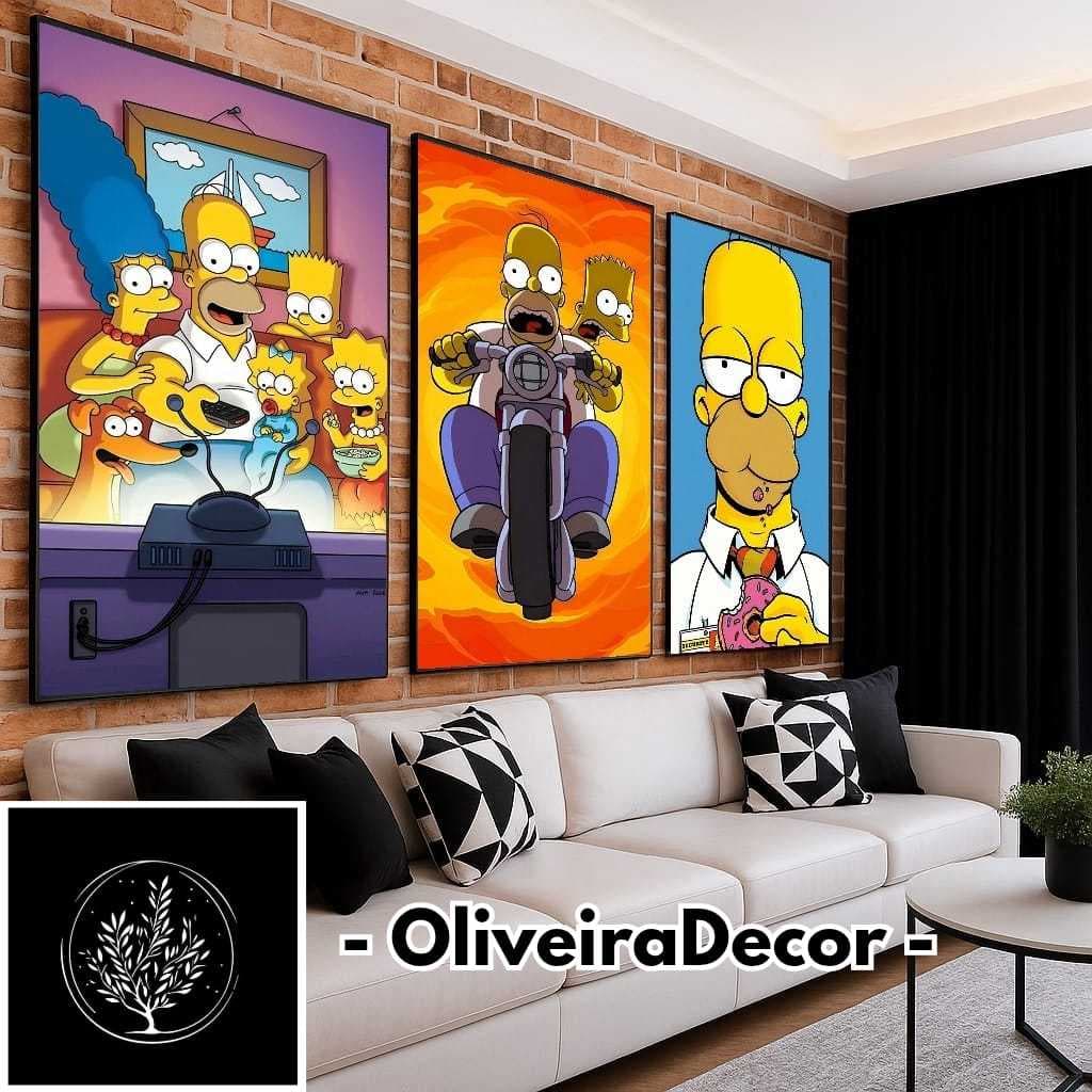 KIT QUADROS DECORATIVOS GEEK SERIE DESENHO ANIMADO SIMPSONS 3 PEÇAS DECORAR SALA QUARTO ESCRITORIO