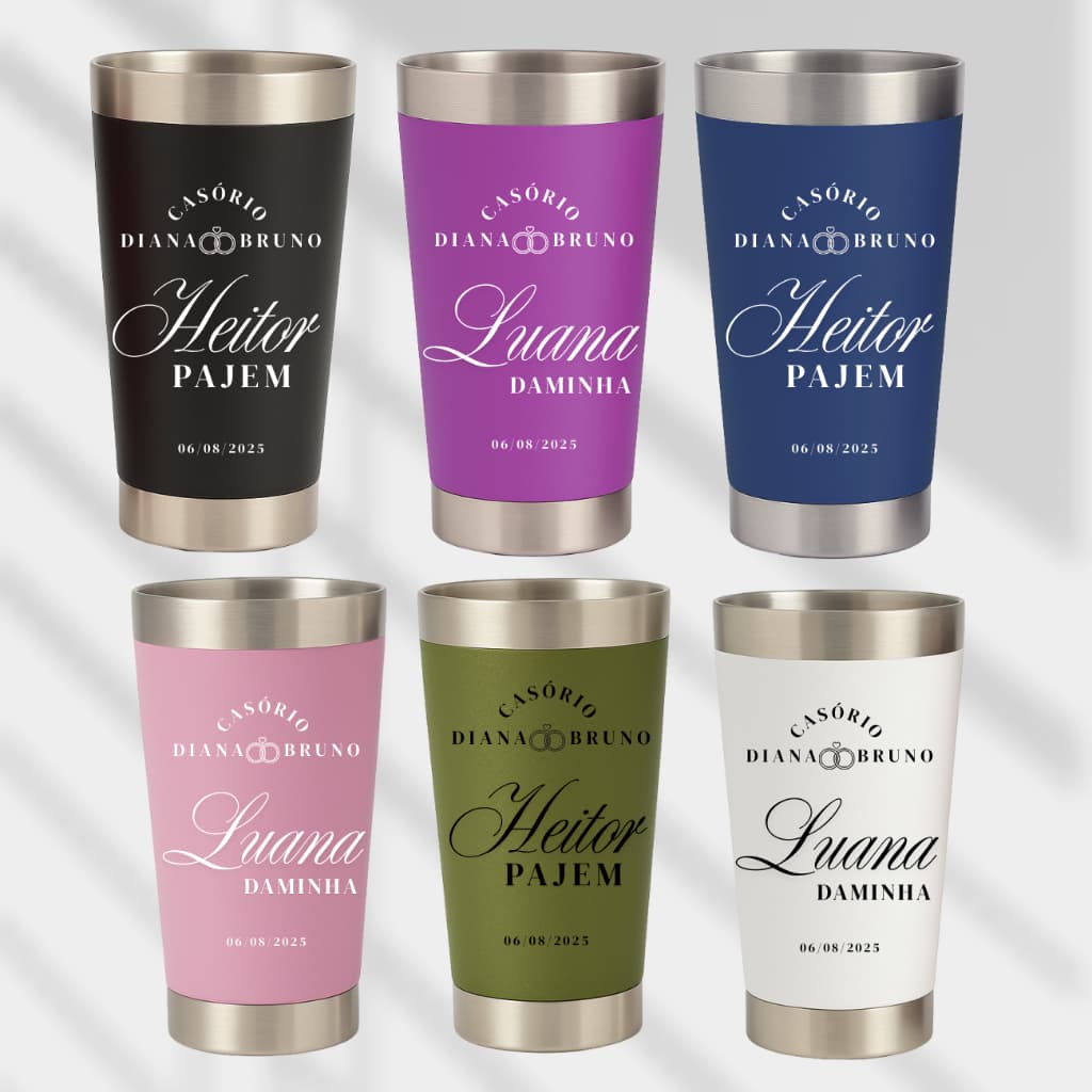 Kit 6 copos térmicos casamento personalizado a laser alta precisão para padrinhos madrinhas envio rápido