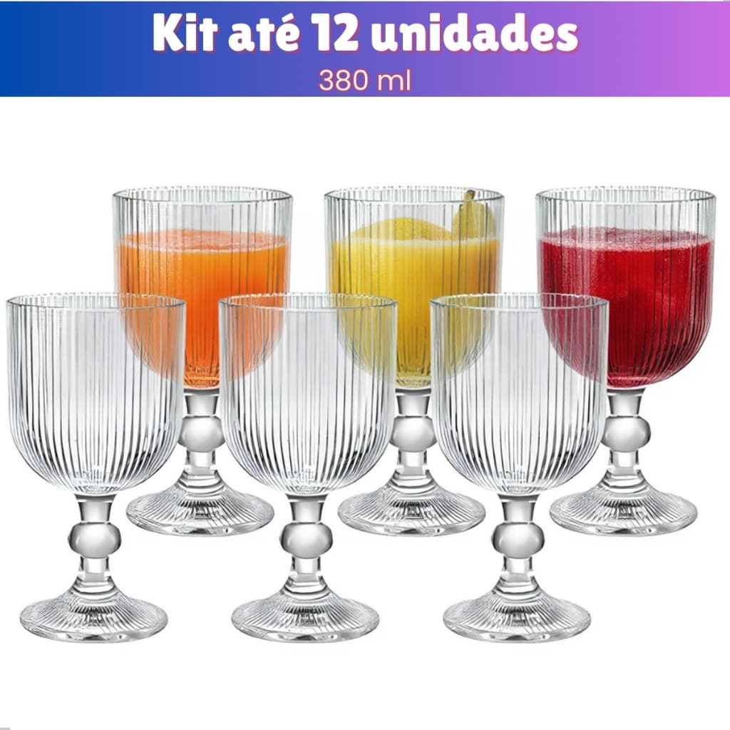 Jogo Taça de Vidro Grossa de 3 Até 12 Unidades Sofia Graffiato 340 ML Sofisticada e Elegante Premium