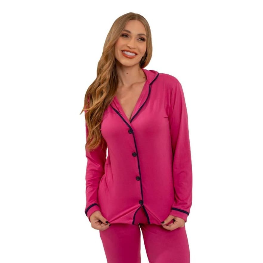 Pijama Feminino Americano Blusa Manga Longa Calça Comprida Liso Amamentação Pós Cirúrgico LF055
