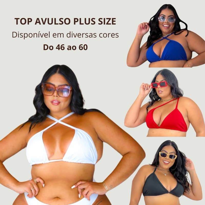 Biquíni Parte de Cima Avulsa Plus Size Top Cortininha Plus Size Sutiã de Amarrar Plus Saize GG XG