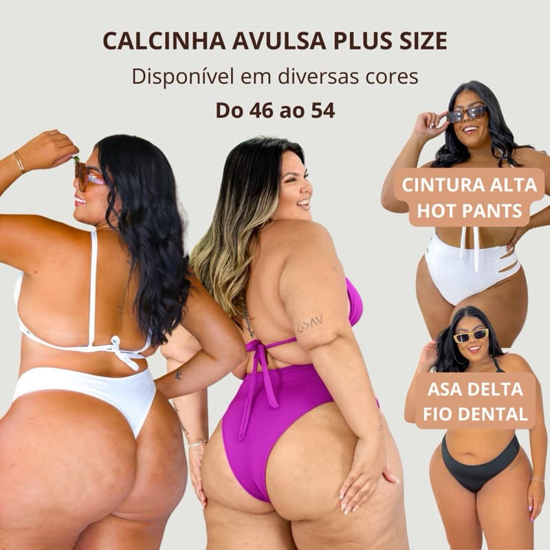 Calcinha de Biquini Avulsa Plus Size Biquíni Parte de Baixo Fio Dental Grande Hot Pants Cintura Alta XG