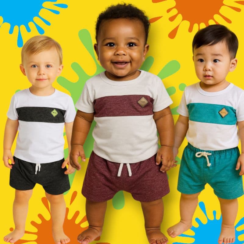 Kit 2 Peças Conjunto de Bebê Menino Camiseta e Bermuda Passeio Infantil