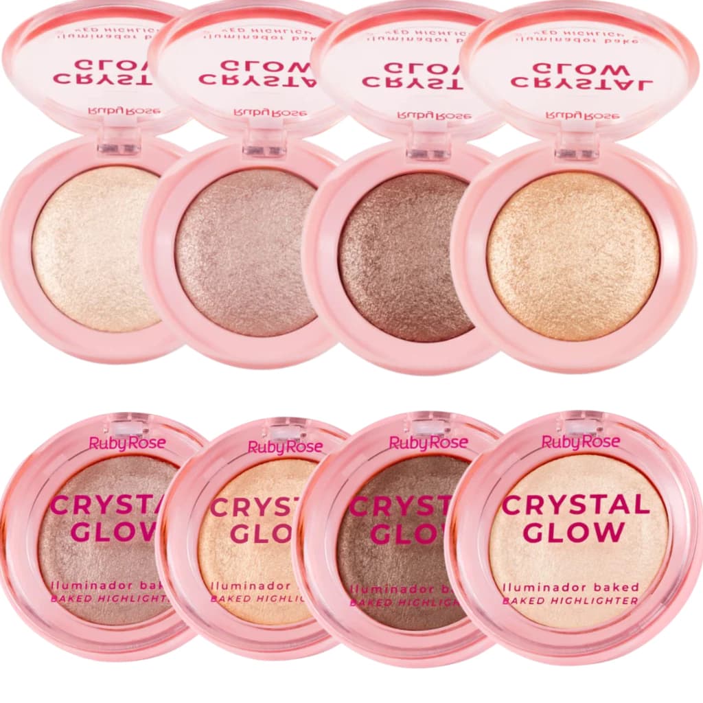 Iluminador Baked Crystal Glow Linha Rosa Ruby Rose Pink Champagne Cherry Red Solar RubyRose Flare