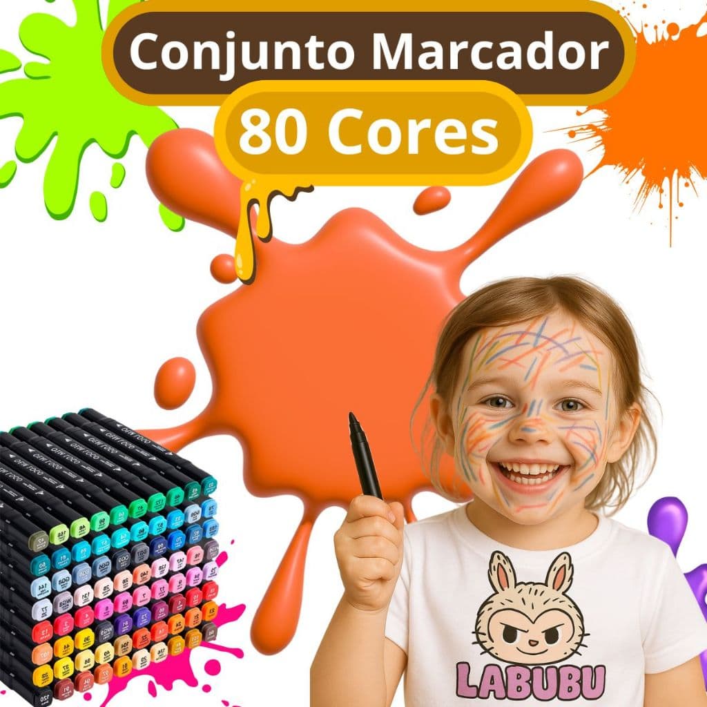 Estojo 80 Canetinhas Marcadores Marca Texto Ponta Dupla Fino para Colorir pintar brincar aquarela