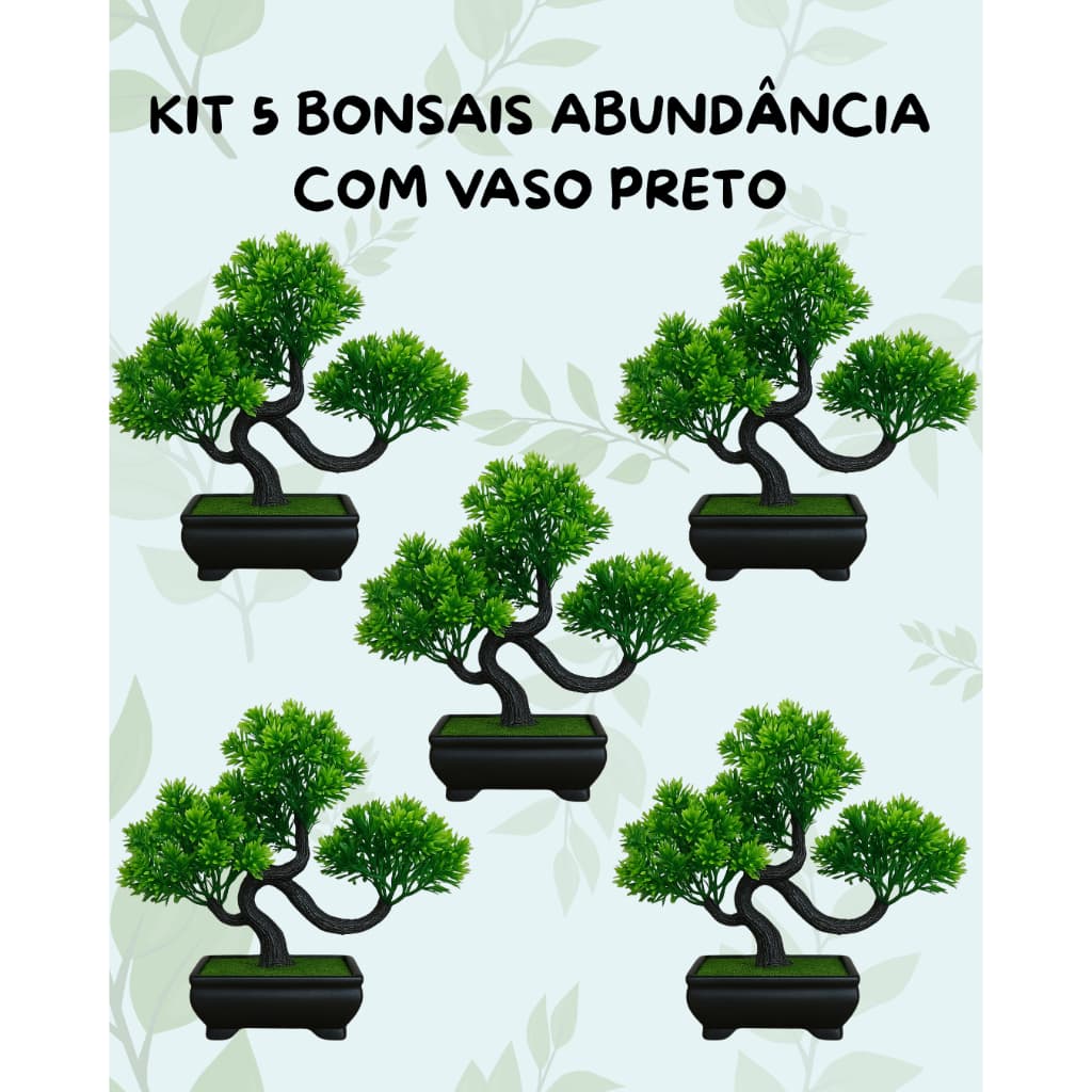 Kit 5  Bonsais Artificial Abundância Vaso Preto Design Contemporâneo