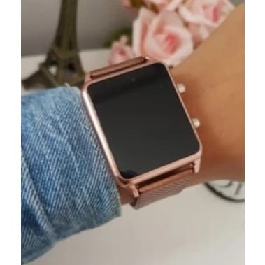 Rel贸gio digital LED Rose Gold Masculino e Feminino Quadrado Preto Prata Rel贸gio, Rel贸gio Feminino