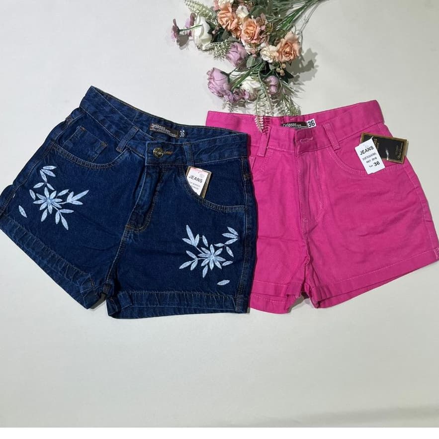 Kit 2 shorts Feminino jeans cintura alta