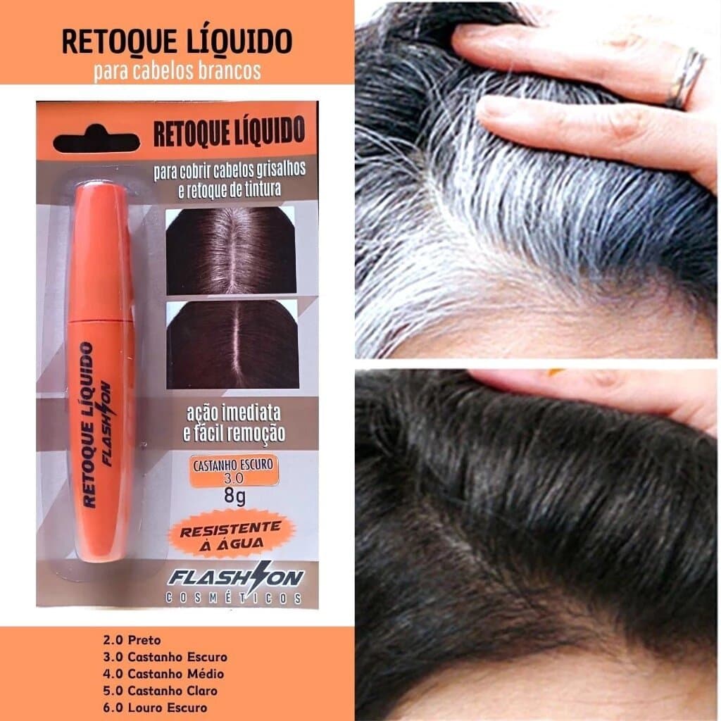 RETOQUE LIQUIDO DE RAIZ PARA COBRIR CABELOS GRISALHOS E RETOQUES DE TINTURA FLASHON 8G - Castanho Claro