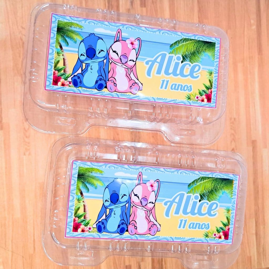 Rótulo Adesivo Personalizado Stitch e Angel Pool Party | Para Marmitinha Festa | Lembrancinha Aniversário Infantil