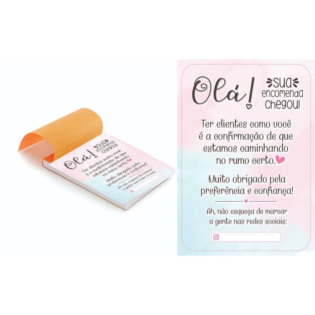 Kit 5 Blocos (500 Folhas) para Agradecimento / Olá sua compra chegou