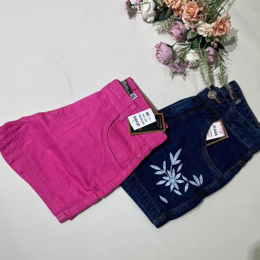 Kit 2 Shorts Feminino jeans cintura alta Padrão floral de verão