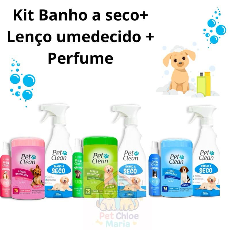 Kit Banho a seco Sem Enxágue Lenço Umedecido Banho a Seco Perfume Pet Clean