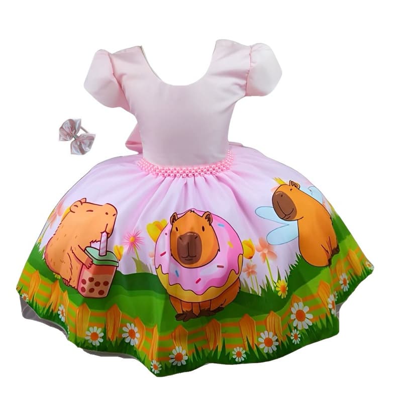 Vestido de Festa Infantil Capivara Aniversário Luxo