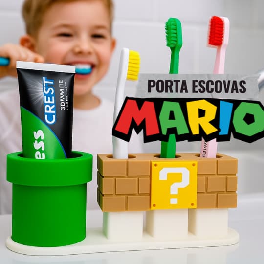 organizador de banheiro Porta Escovas e Creme Dental Super Mario, decoração banheiro, GAMER.