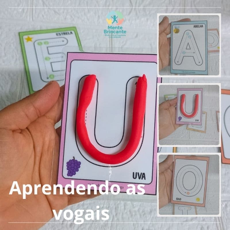 Cards vogais alfabetização material pedagógico plastificado