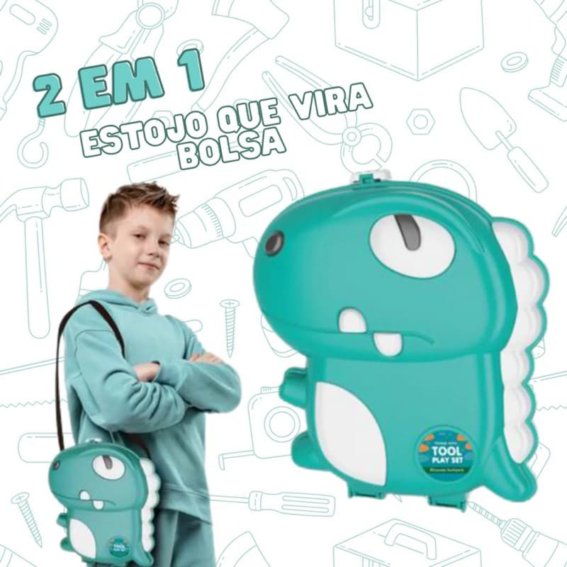 Maleta de Ferramentas Infantil Dinossauro 2 em 1 – 17 Peças Brinquedo Educativo