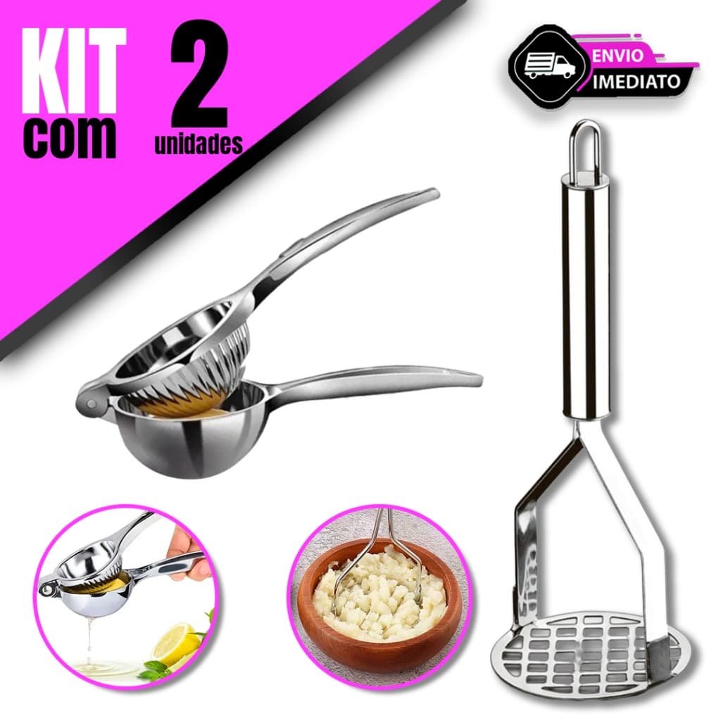 Kit Espremedor de Limão + Amassador de Batatas Para Sua Cozinha Restaurante