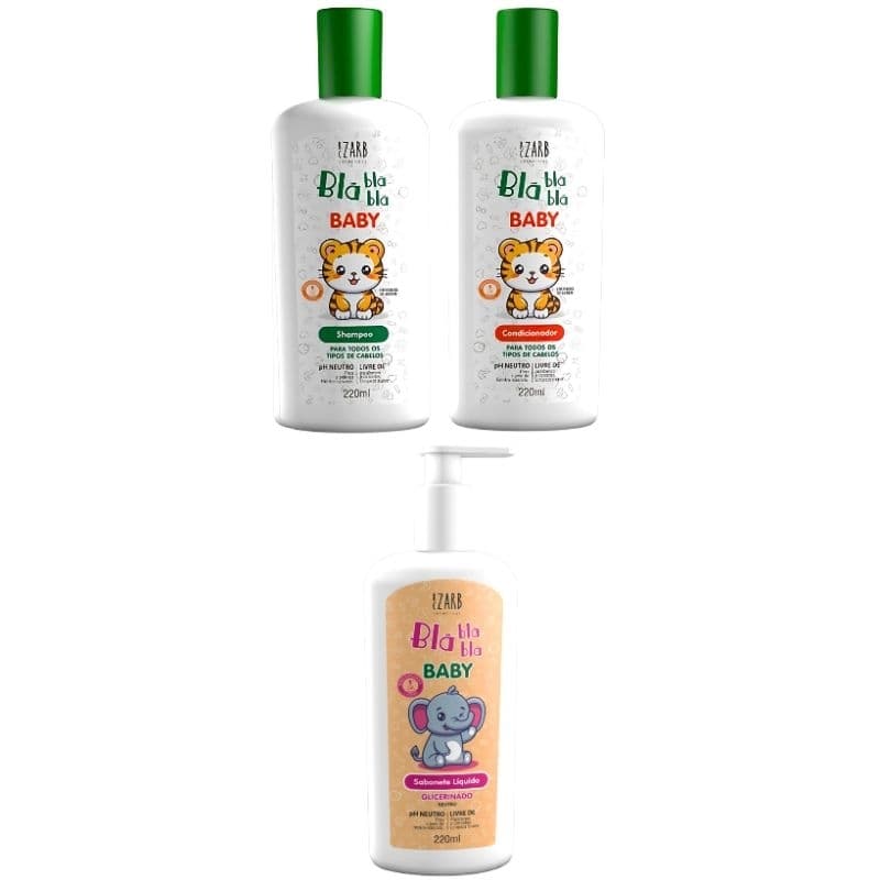 Kit Shampoo, Condicionador e Sabonete Líquido Glicerina Blá Blá Blá 220ml