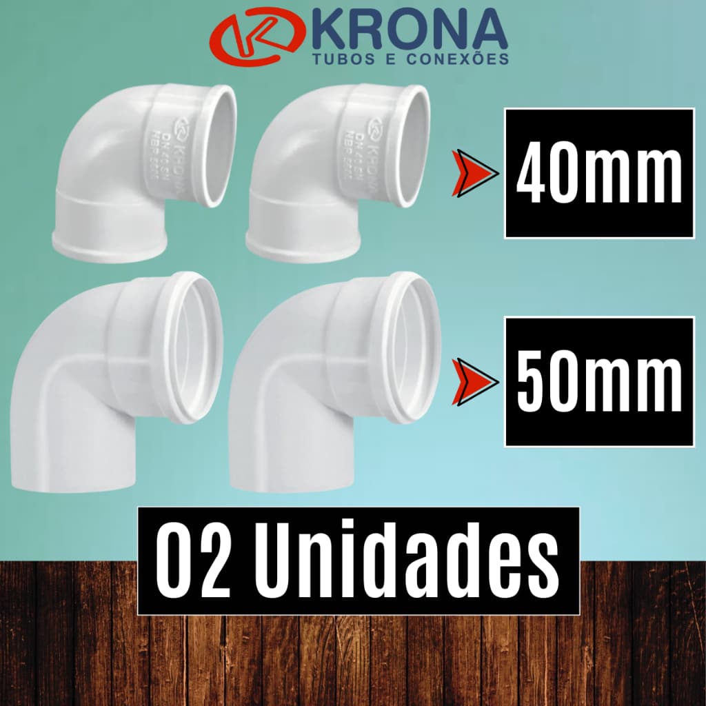 PCT 02 Unds Joelho 40mm e 50mm esgoto branco 90 graus – Krona