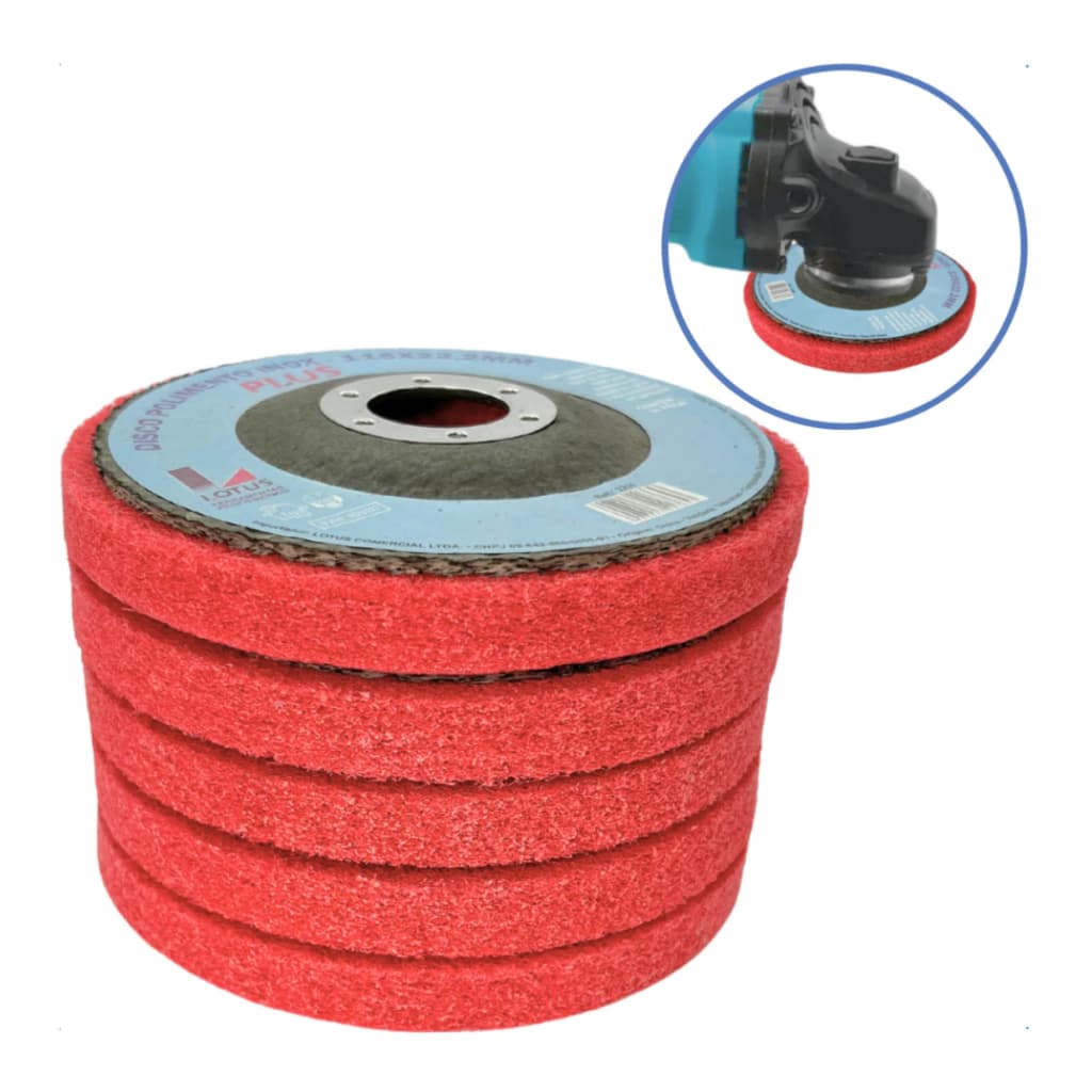kit 5 disco polimento inox ferro alumínio 115mm furo 22.2mm 4 1/2 Disco polidor Disco para polir