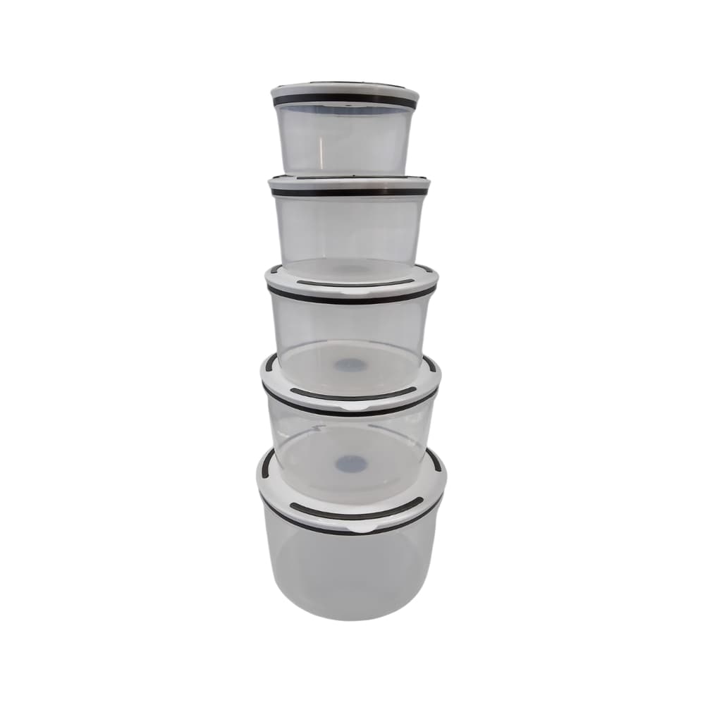 Conjunto 5 Potes Herméticos de Plástico Com Tampa Conjunto 5 Potes Herméticos Com Tampa - Inox