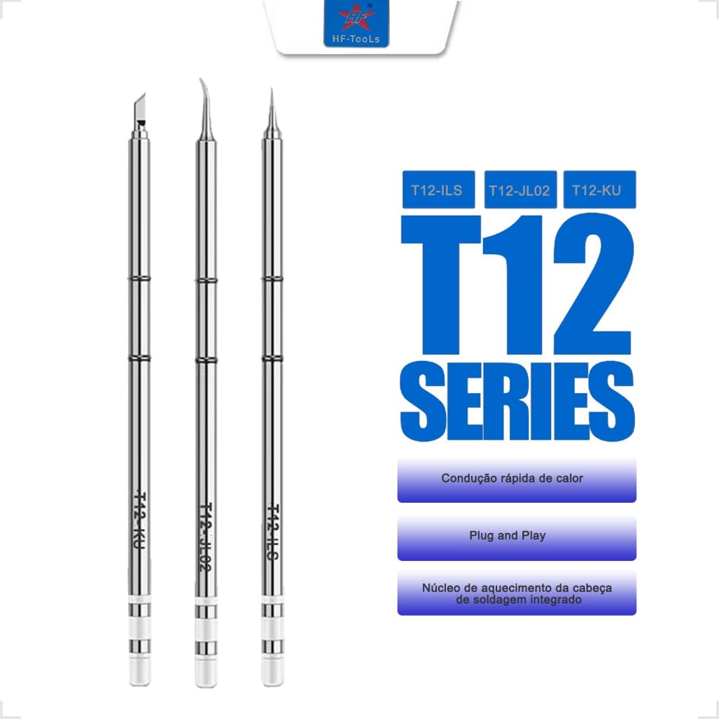 Kit Com 3 Modelo De Ponta Ponteira Profissional de Aço Inoxidável Para Estação De Ferro De Solda T12-ILS/JL02/KU