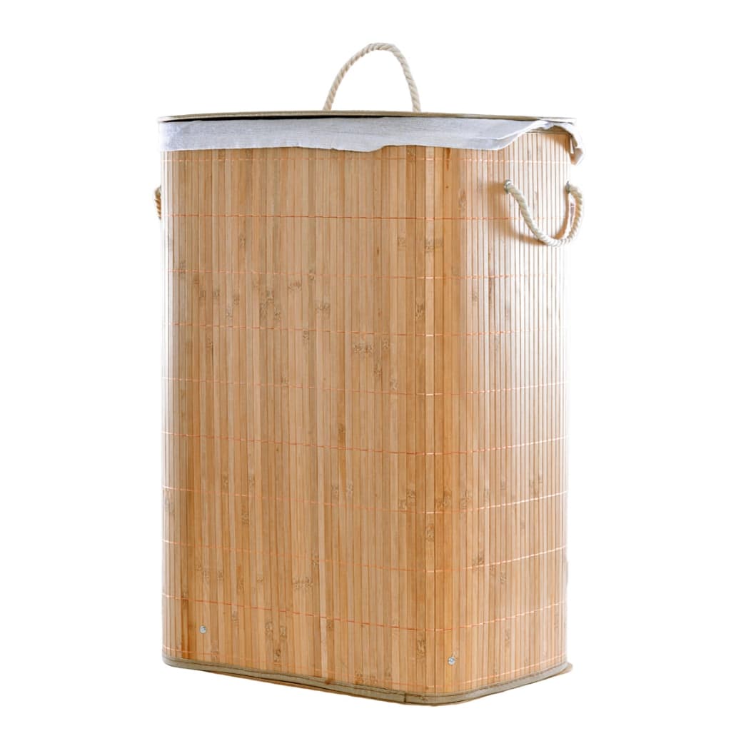 Cesto Roupas Sujas Bambu 72L Dobrável Tampa Alça Forro Removível Banheiro Quarto Lavanderia Organizador decorativo ecoló