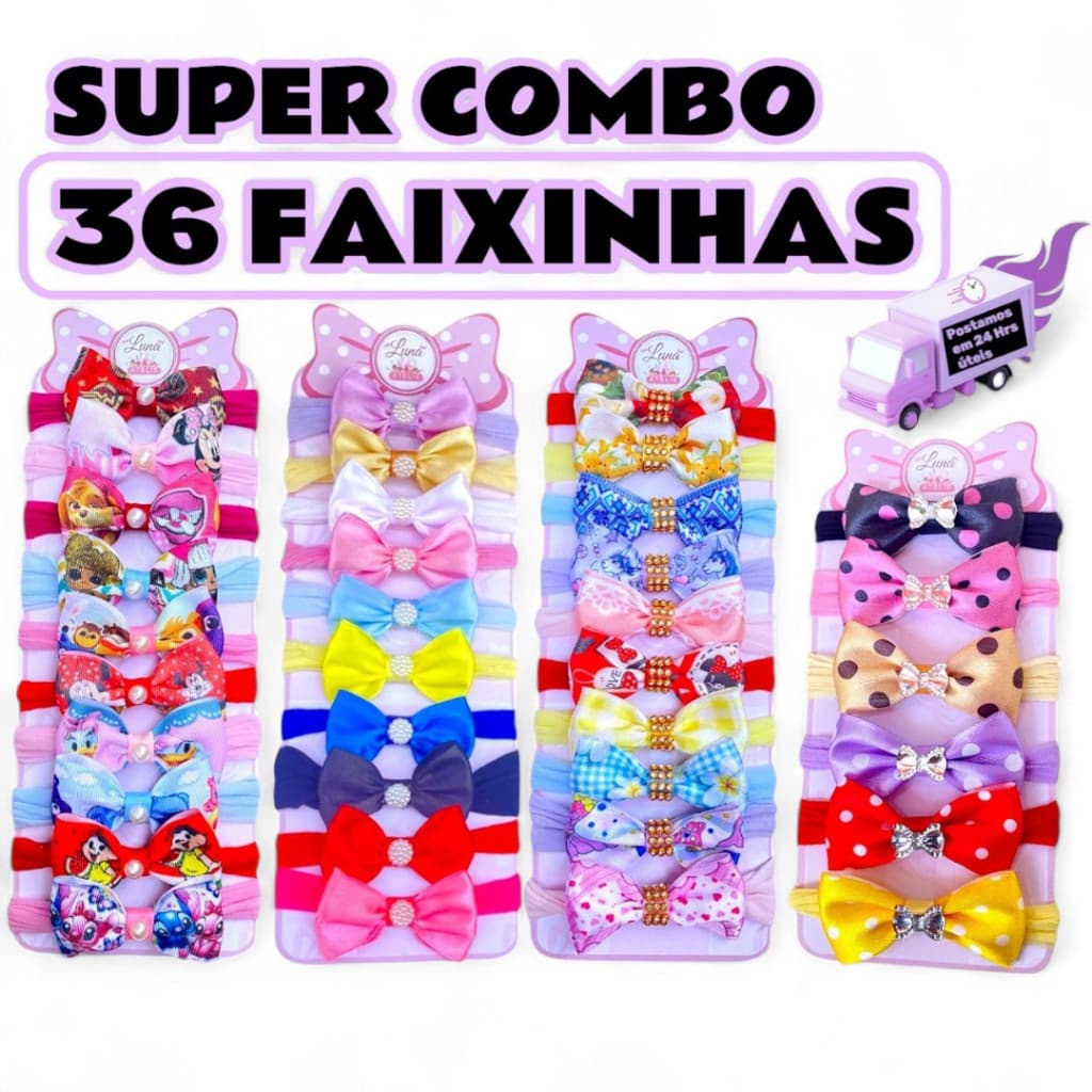 Kit 36 Laços de Bebê - Laços de Cabelo Infantil e Lacinhos de Bebê Recém-Nascido