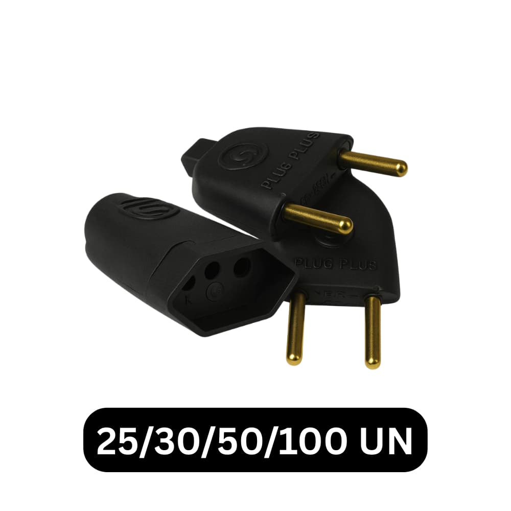 Pino Plug Macho E Fêmea Preto 2P 10 a 250 V 25/30/50/100 Unidades