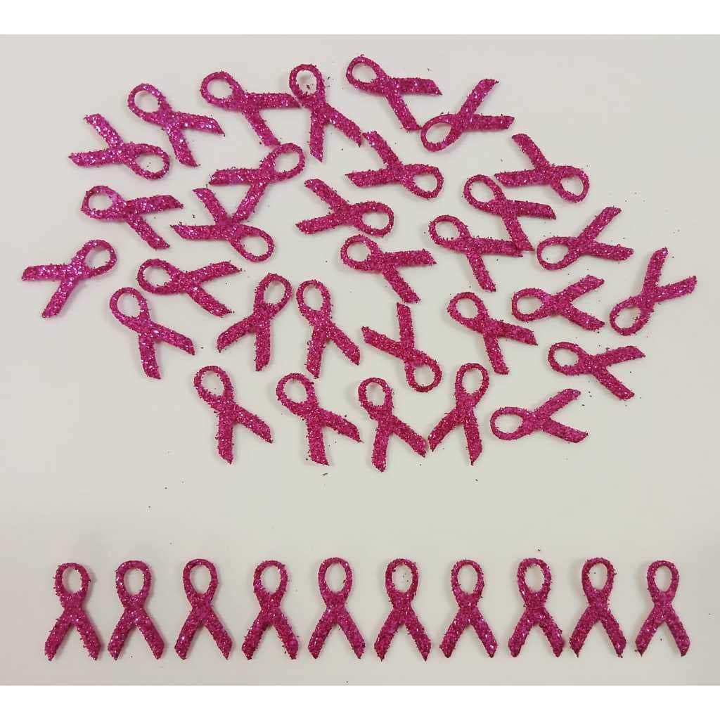 100 Apliques Eva Com Glíter Outubro Rosa Enfeite Laços Decoração - SEM ADESIVO