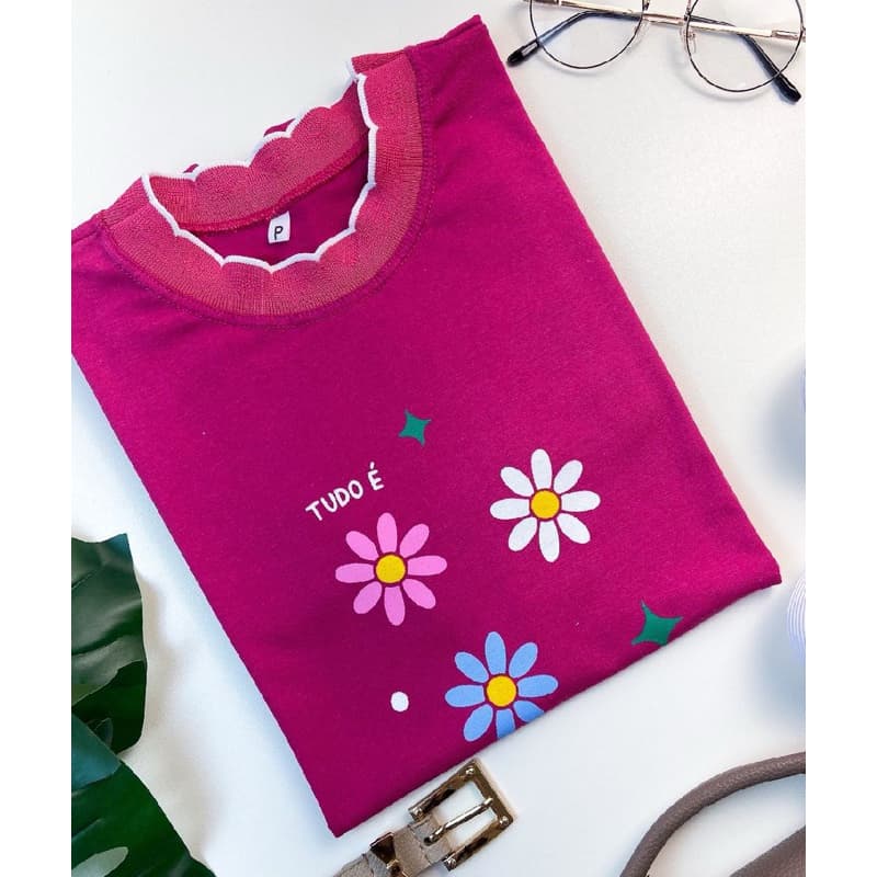 Blusa Camiseta T-shirt Babylook Feminina Gola Lurex