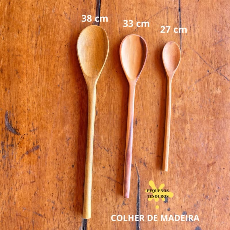 Kit 3 colheres de Pau de Madeira Artesanal para cozinhar (27cm, 33cm, 38cm)- Utensílios de cozinha