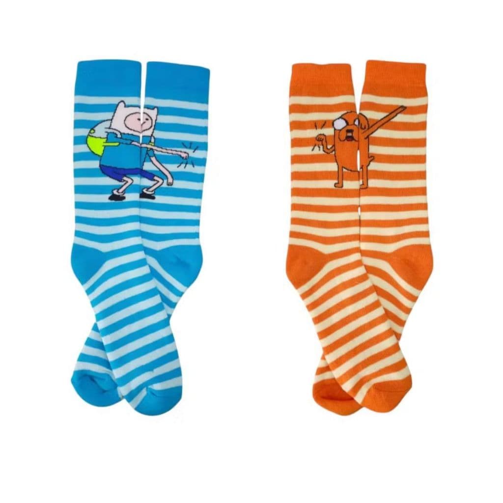Meia Hora De Aventura Finn e Jack Kit 2 Pares Azul-celeste e Laranja Adulto 34-44 Algodão Macio• Pronta Entrega