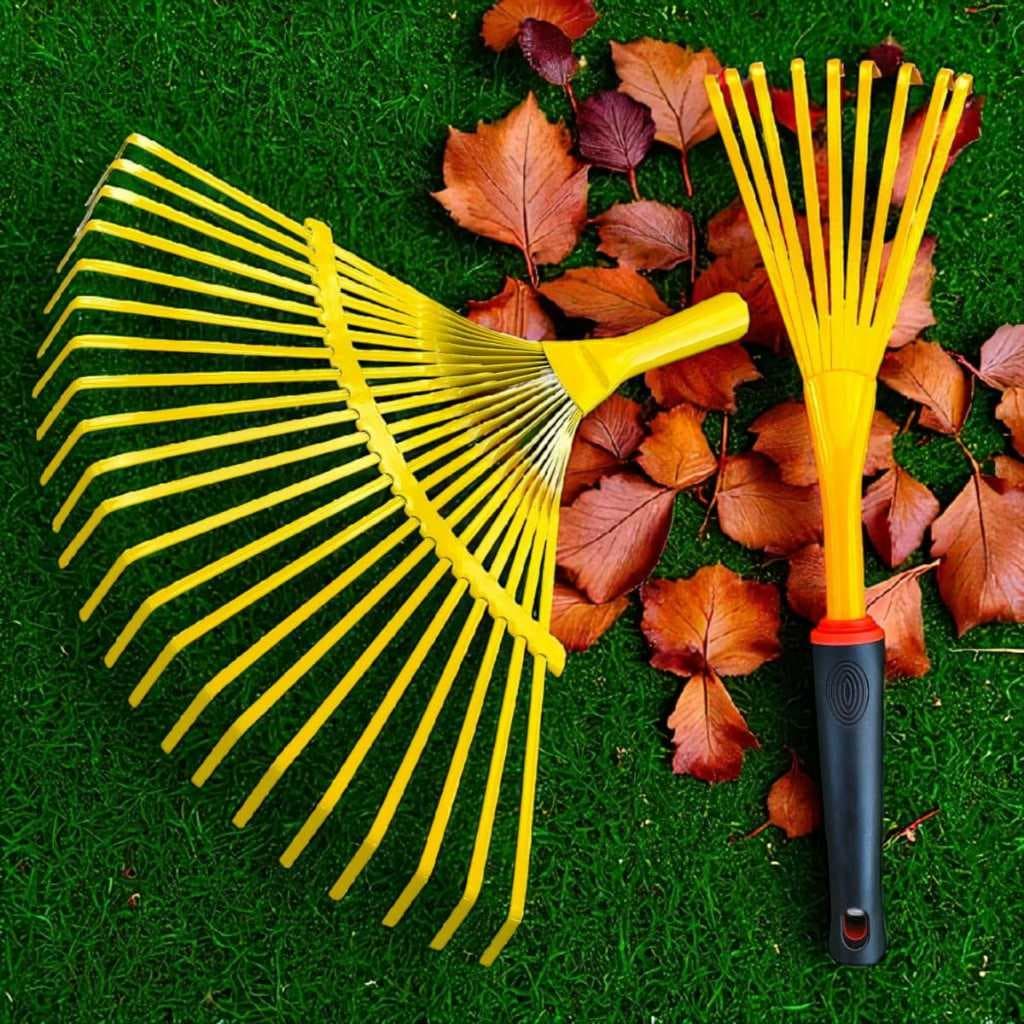 Vassoura Rastelo Metalico Jardinagem Ancinho 22 dentes Metálicos Varrer Grama Folhas + Mini Vassoura