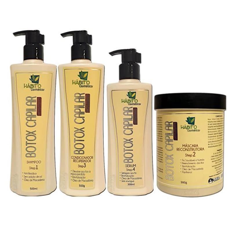 Kit Profissional Btx Capilar Cauterize Habito Brasil ( Shp + Cond + Masc + Serum )