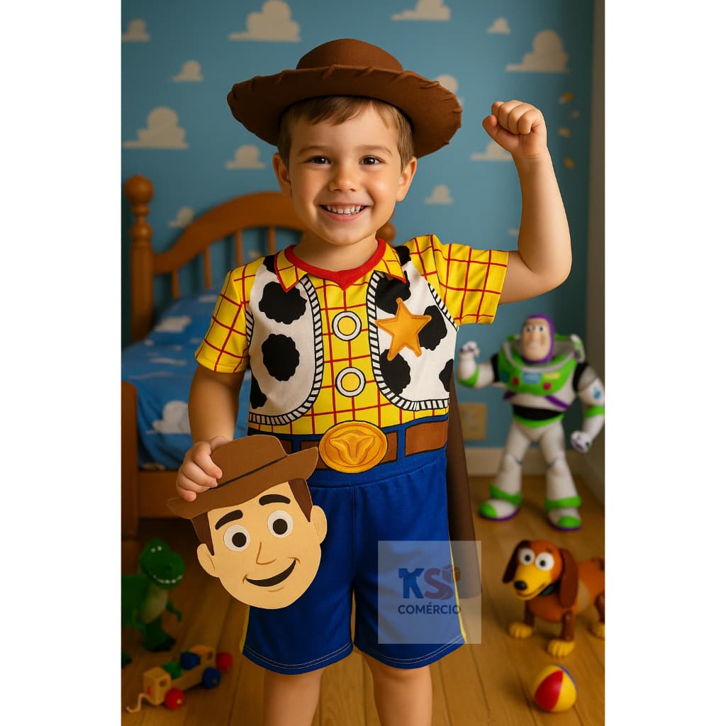 Fantasia Infantil Woody – Menino (2 a 8 Anos) 🐴 Carnaval, Festa e Halloween – Pronta Entrega Brasil