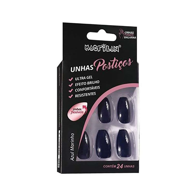 Unhas Postiças Macrilan Estilo Bailarina Azul Marinho - UP402