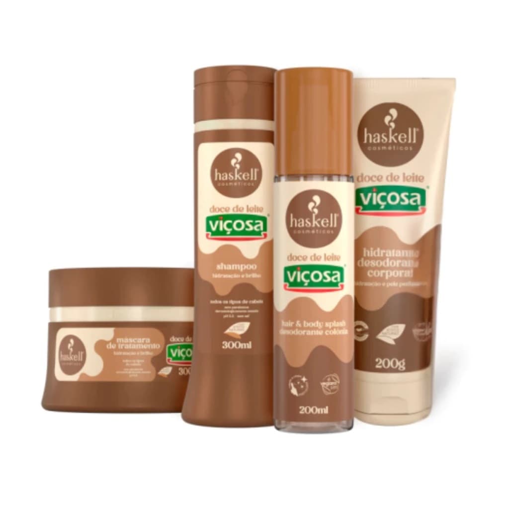 Kit Shampoo 300ml, Mascara 300gr, Body Splash 200ml e Hidratante 200gr Doce de Leite Haskell