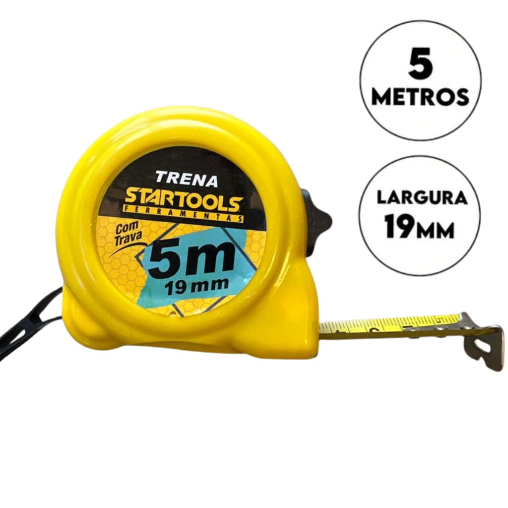 Trena 5 Metros 19mm Com Trava e Clipe De Cinto Profissional